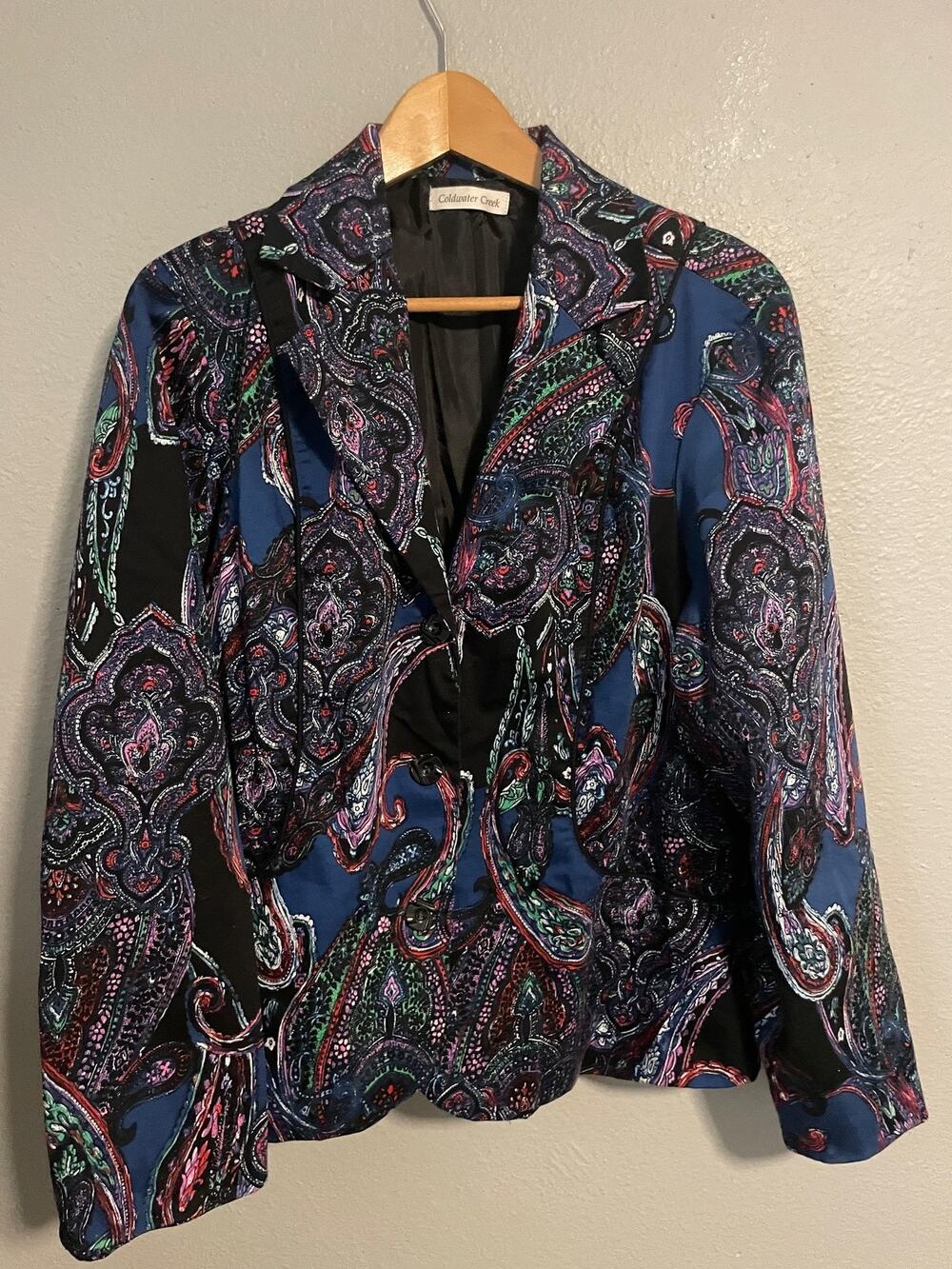 Coldwater Creek Womens Jacket Size 18 Blue Paisley Cotton Button Up Boho Artsy